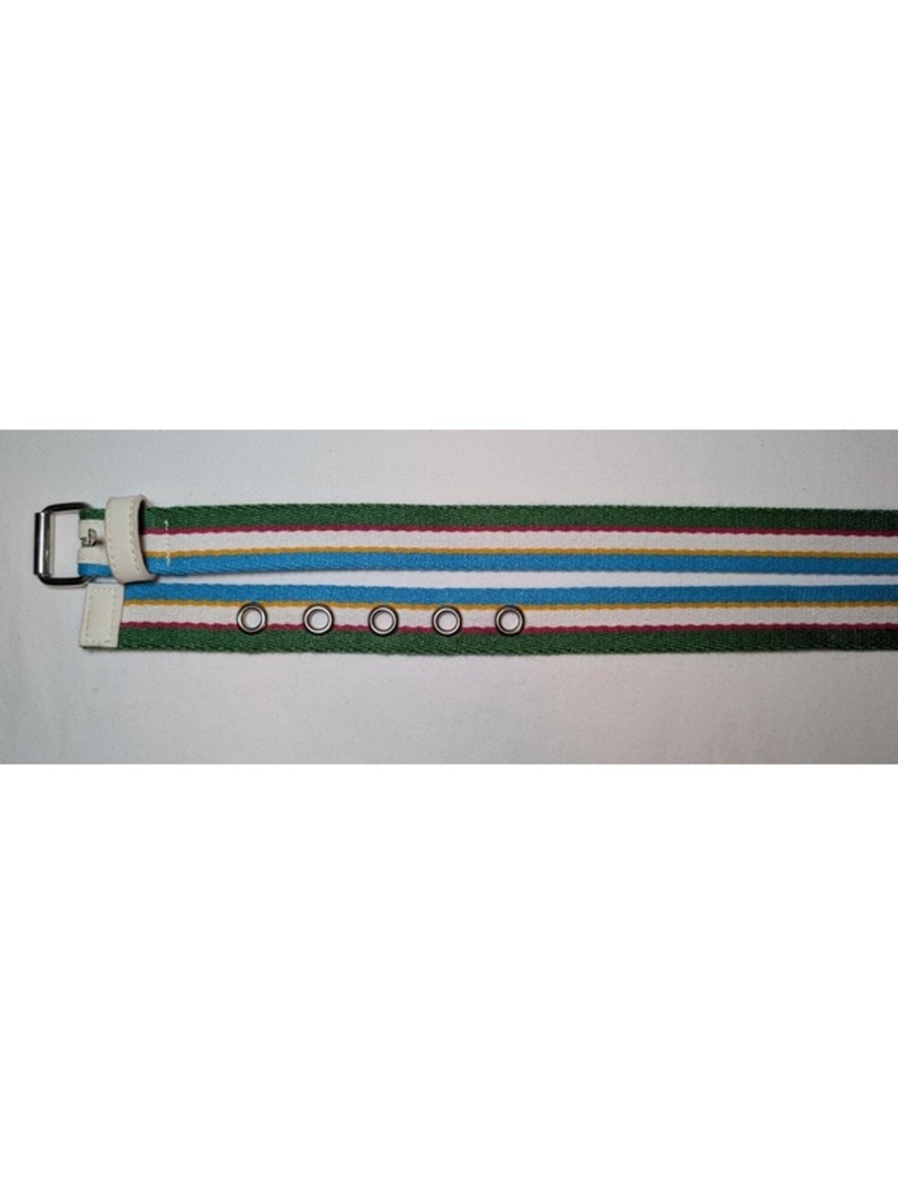 Vintage 2000s Multicolor Striped Fabric Belt with Metal Buckle 46.5” Long